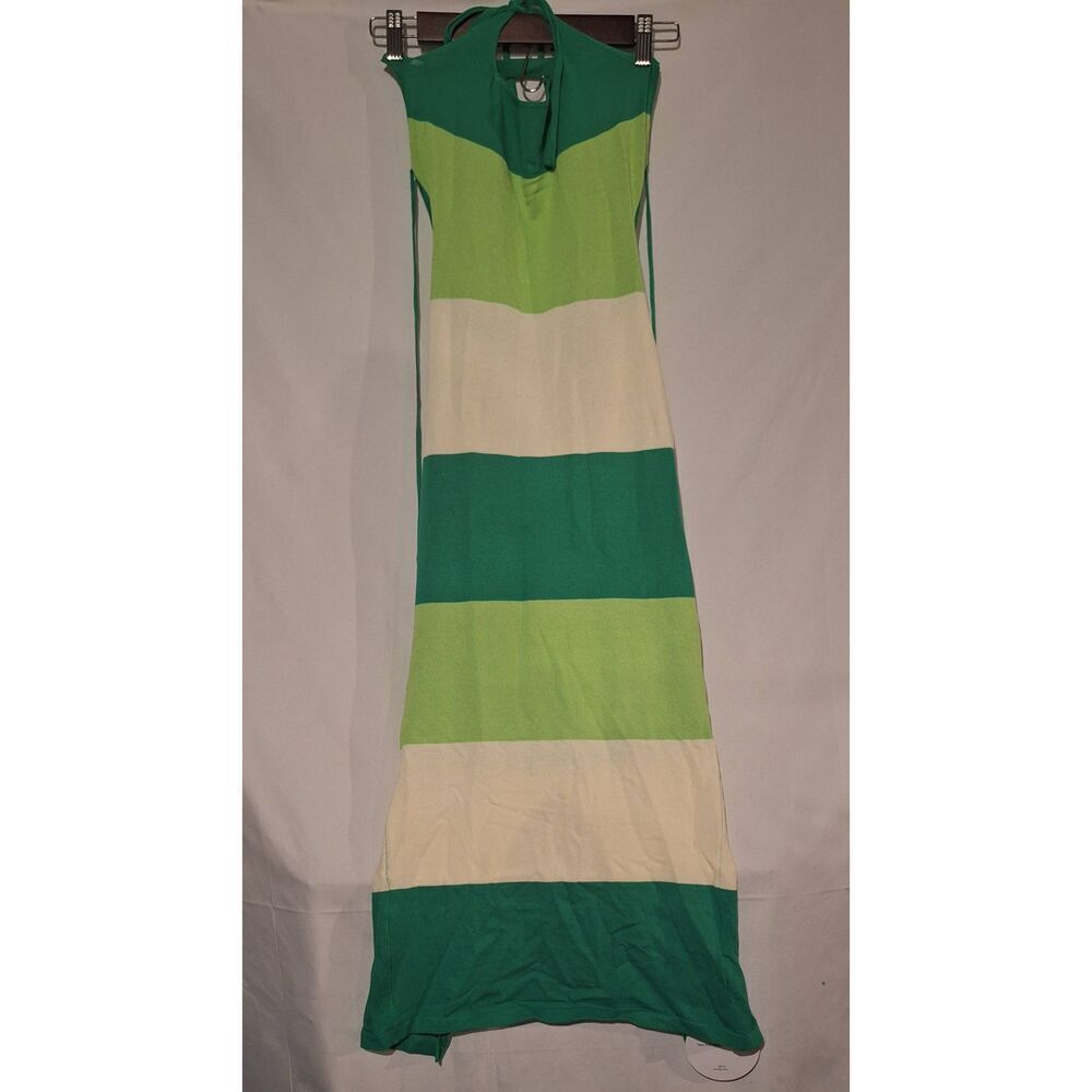 Shein VCay Womens Green Halter Bodycon Striped Dress Size Small NEW